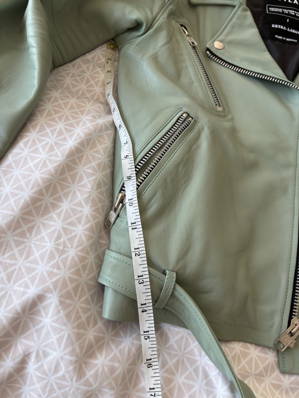 OUTLAW Mint Green Genuine Leather Moto Jacket - handmade in Mexico - fits L - Picture 7 of 7